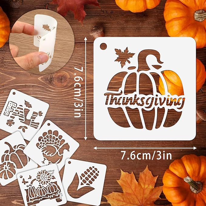 Augshy Fall Stencils, 56 Pack Thanksgiving Small Fall Stencils for Painting on Wood Ornaments Slice DIY Crafts Fabrics Window Thanksgiving Autumn Decoration (3 Inch)