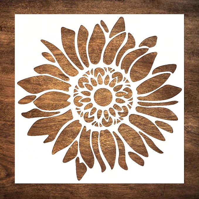 10x10 Inch Boho Sunflower Stencil for Painting on Wood, Canvas, Crafts, Fabric and Furniture - Flower Stencils for Crafts Reusable - Large Stencil for Painting on Walls -DIY Pattern Painting Stencils