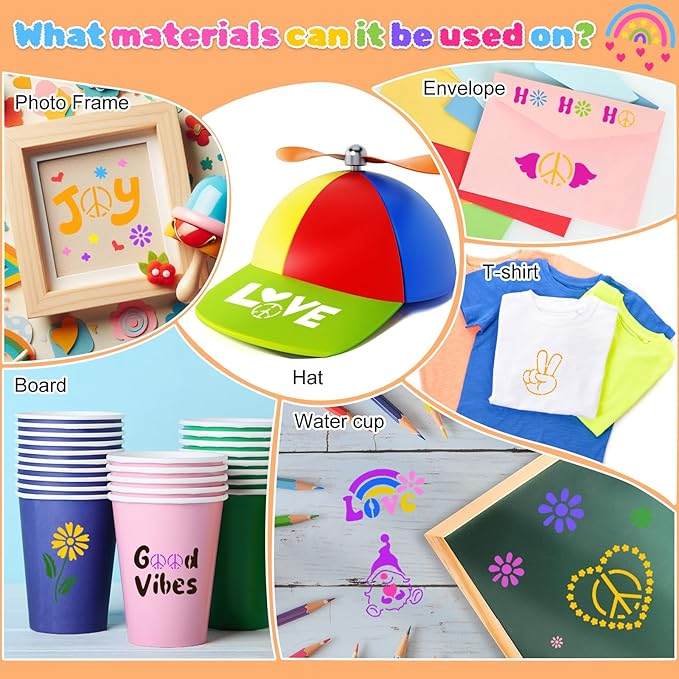Fainne 100 Pcs 2 Inch Stencils Small Stencils for Painting on Wood Reusable Painting Templates Crafts for DIY Scrapbook, Wood, Wall, Fabric, Rock, Chalkboard, Sign(Groovy Party)