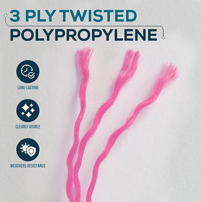 Mason Line String 1.3mm Thick Twisted Polypropylene – Durable Construction Twine for Laying Bricks, Blocks, Fences in Gardening, DIY & Landscaping Projects (Pink, 393 Ft x 6 Pcs)
