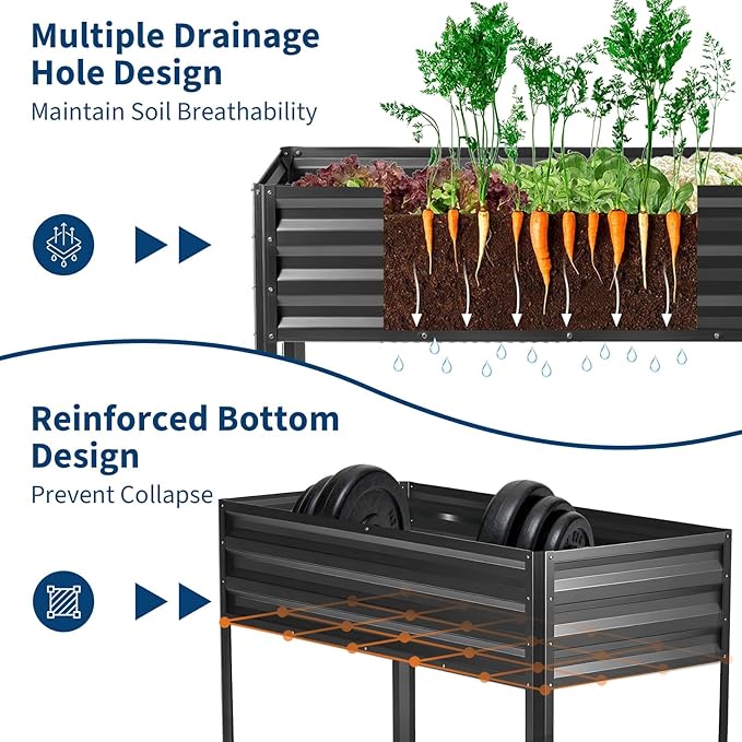 GarveeLife Raised Garden Bed with Legs, Galvanized Metal Elevated Garden Bed with Cover & Built-in Spray Tube, Raised Planter Box for Backyard, Patio, Balcony, 48x24x55 in, Black