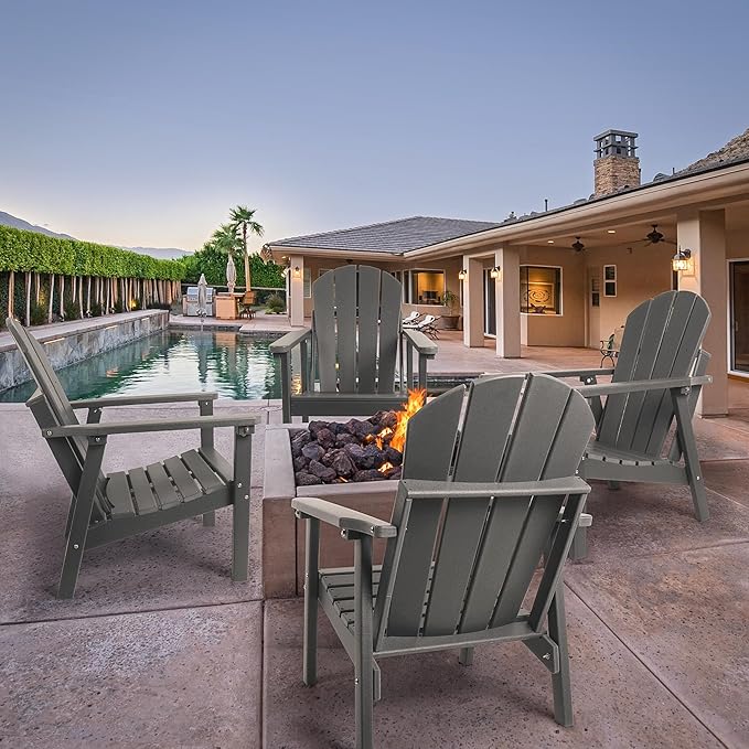 Adirondack Chair, HDPE All Weather Adirondack Chairs, Fire Pit Chairs, Patio Chairs, Lawn Chairs. Perfect for Porch, Patio, Poolside, Deck.