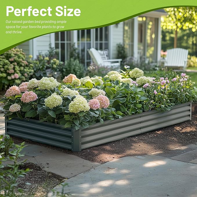 2PCS 8x4x1FT Galvanized Raised Garden Bed Kit, Galvanized Planter Raised Garden Boxes Outdoor, Large Metal Raised Garden Beds for Vegetables-Grey