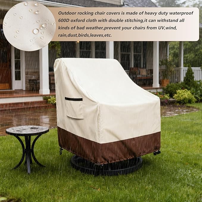 Waterproof 2 Pack Outdoor Swivel Chair Cover for Patio Chair Size Up to 33" W x 35" D x 36" H inch,Outdoor Lawn Patio Furniture Covers (Beige)