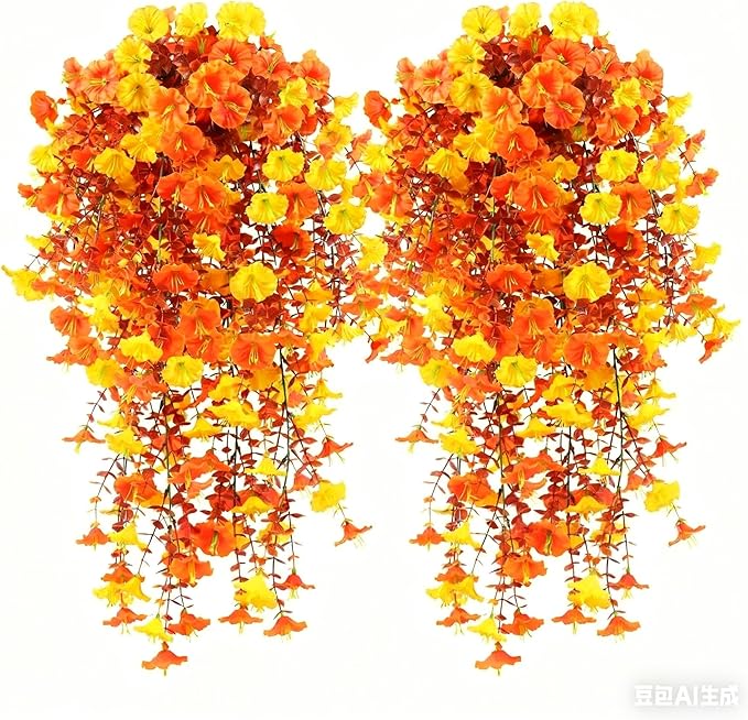 AirSun Artificial Morning Glory Flower Vines, 2pcs 60inch Hanging Plants Silk Garland Fake Green Plant Home Garden Wall Fence Indoor Outdoor Wedding Birthday Decor
