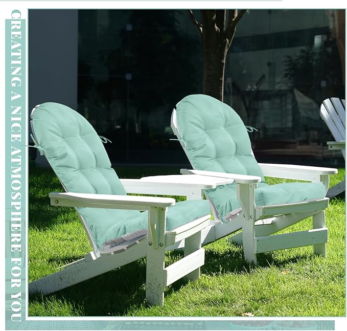 Geelin 4 Pcs Adirondack Chair Cushion High Back Patio Rocking Chair Cushion 44 x 19 x 4 Inch Tufted Weather Resistant Fade Resistant Seat for Patio Rocking Seat (Light Green)