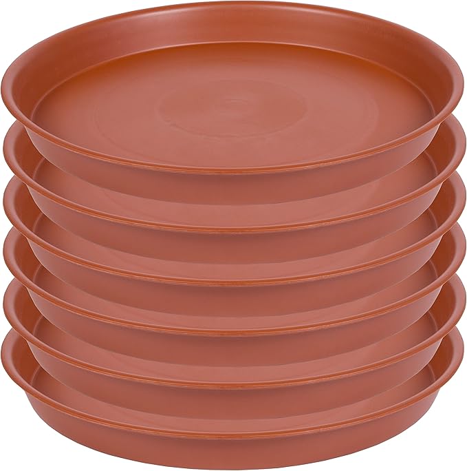 6 Pack of 10 inch Plant Saucer, Heavy Duty Plastic Pot Saucer 10" Round, Planter Tray for Pots, Plant Saucers for Indoors, Pot Trays for Planter 8"/9"/10" (10 inch, Terracotta)