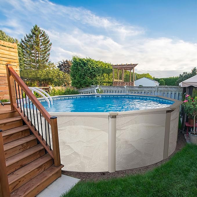Aquarian Above Ground Pool Kit w/ Pump & Leaf Skimmer, Phoenix Steel-Frame, 24', Cognac - Large Heavy-Duty Outdoor Family Swimming Pool for Backyard, Patio, and Yard