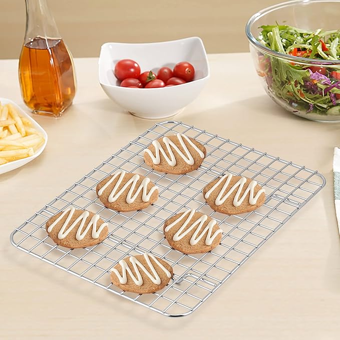TeamFar Small Cooling Racks, 2-Piece Stainless Steel 9.75’’ x 7.5’’ Heavy Duty Grid Wire Rack for Baking Roasting Broiling Drying, Fits Small Toaster Oven, Non-Toxic & Heavy Duty, Dishwasher Safe