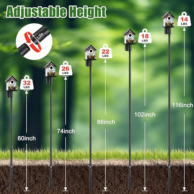Bird Feeder Poles for Outdoors, Heavy Duty 108 Inch Birdhouse Stand Stake 1.2 Inch Diameter Metal Bird Mounting Pole for Yard Garden