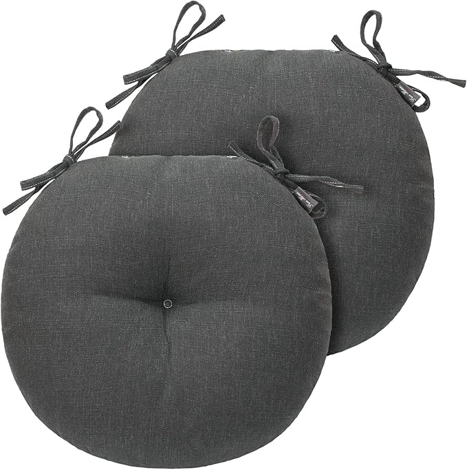 Bistro Chair Cushions 15 inch,Set of 2,Tufted Round Chair Cushions with Ties,15"x15"x4",Water Resistant Round Seat Cushion for Barstool Chairs,Patio Garden Kitchen Outdoor Furniture(Charcoal Gray)