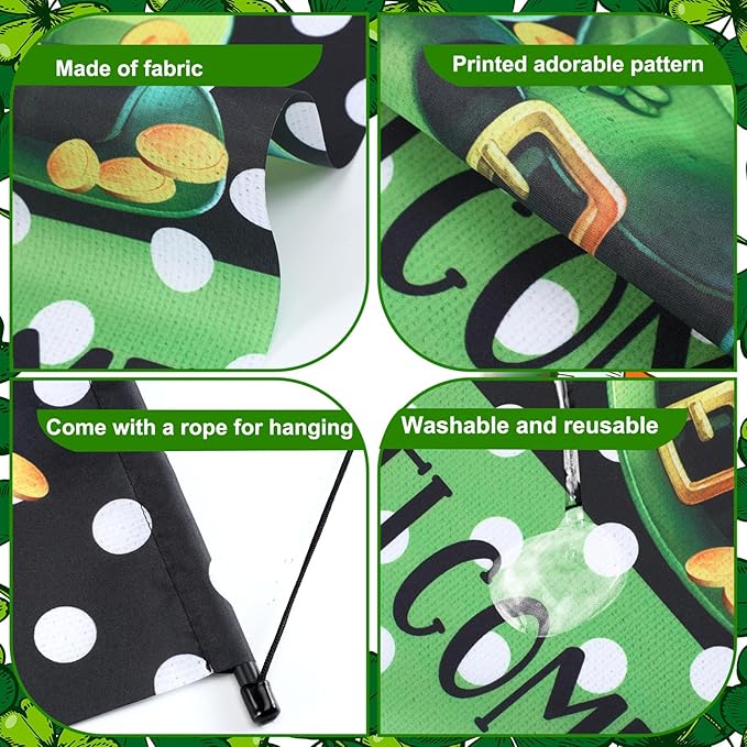 Tegeme 3 Pcs Happy St. Patrick's Day Banner Door Decoration St. Patricks Day Hanger Door Sign Green Shamrock Hanging Flag Ornaments for Irish Party Holiday Outdoor Indoor Home