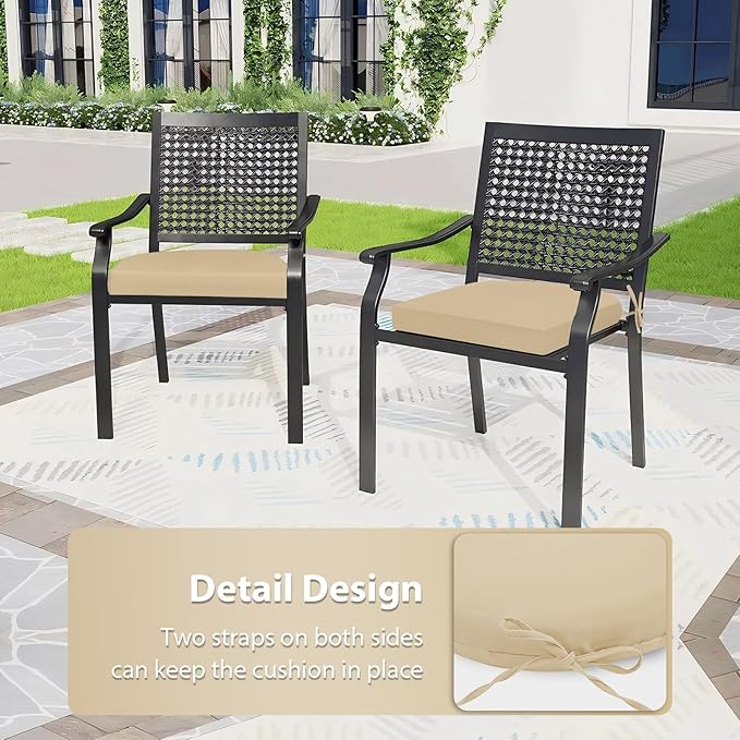 Outdoor Chair Cushions Set of 4, 17x16x2 Inch Patio Furniture Cushions, Water Resistant, Non-Slip Ties (Beige)