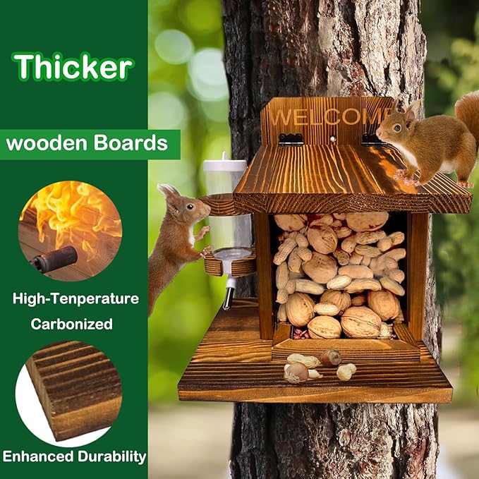 LSCQYYCC-Squirrel Feeder, Squirrel Picnic Table Feeder with Water Feeder, Wooden Squirrel Feeders for Outside, Squirrel House for Corn Peanut