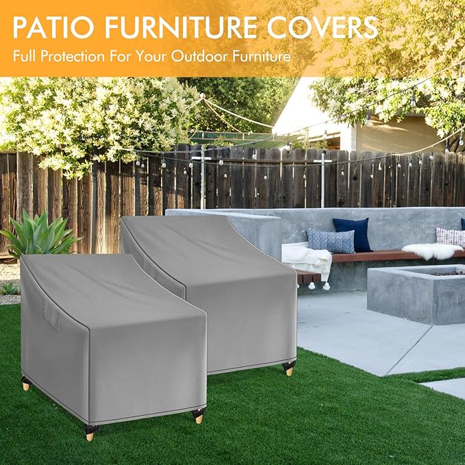 WLEAFJ Outdoor Chair Covers Waterproof, Gray Lawn Patio Furniture Covers, Heavy Duty Wicker Garden Sofa Chair Cover, 2 Pack - 29" W x 30" D x 36" H
