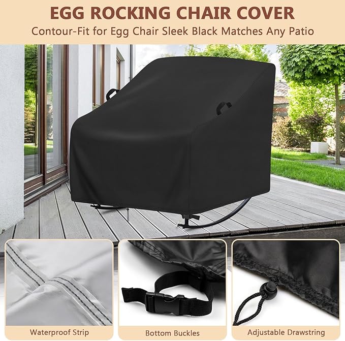 Patio Rocking Chair Cover,Waterproof Covers for Oversized Papasan Chairs,Heavy Duty Shield for Indoor Outdoor Large Egg Rocking-Chairs,Comfy Recliner Glider Covery(2-Pcs,41x45x30in)