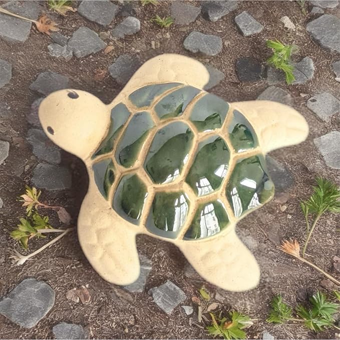 Ceramic Sea Turtle Figurine, White and Green, Ocean Theme Garden Decor, 3.2 x 3.2 x 1.8 inches (Emerald Green)