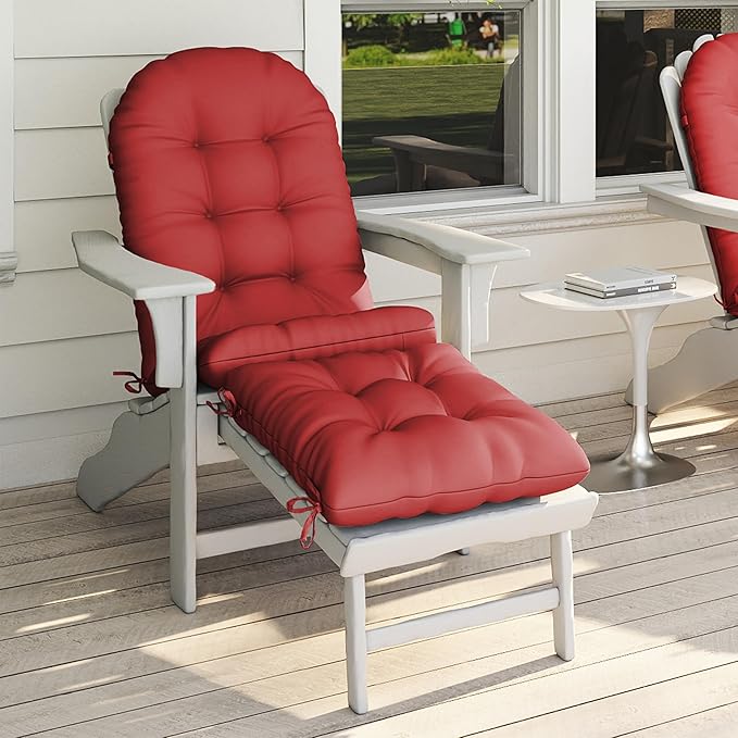 Adirondack Chair Cushion with Ottoman, Folding Adjustable Adirondack Seat Cushions, Waterproof Adirondack Patio Chair Pads for Garden, Deck, or Poolside, Large-Red-1