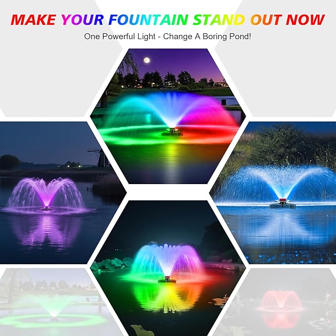 Goldlife Pond Fountain Aerator Lights, 200W RGBW 20000LM 160LED Fountain Light With 100FT Power Cord, IP68 Waterproof Stainless Steel Wireless Sync Control Floating Fountains Pump Light for Lake Ponds