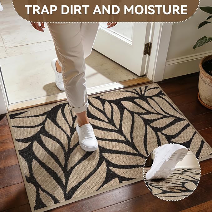 Door Mat Indoor Outside Entrance 31''x47'', Low-Profile Non Slip Outdoor Inside Front Doormat Entryway Mat, Dirt Resistant Absorbent Porch Welcome Entry Mats, Washable Easy Clean, Brown