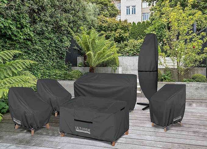 ULTCOVER Waterproof Patio Chair Cover – Outdoor Lounge Deep Seat Single Lawn Chair Cover 4 Pack Fits Up to 35W x 38D x 34H inches, Black