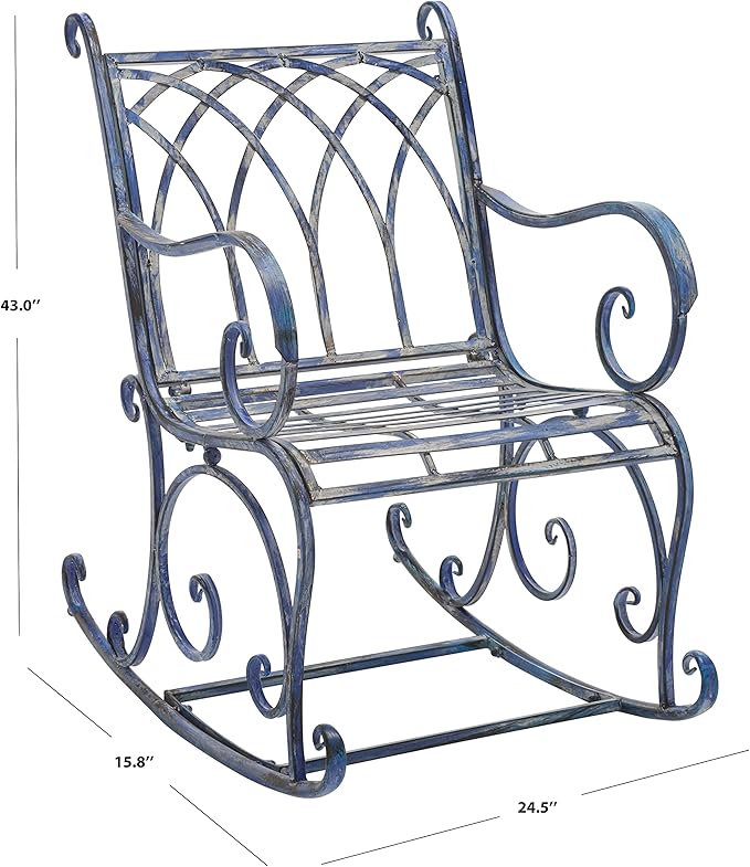 SAFAVIEH Outdoor Collection Medrano Victorian Mossy Blue Wrought Iron Rocking Chair