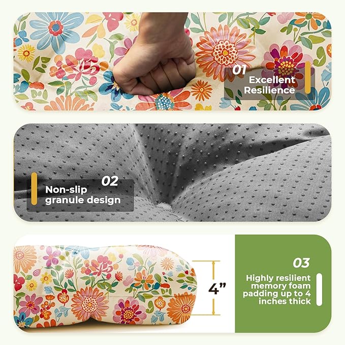All Weather Chaise Lounge Cushions Outdoor Lounge Chair Cushion, Waterproof Memory Foam Chaise Lounger Chair Cushion for Outdoor Patio Furniture with Non-Slip Back and Ties, Colorful Daisy