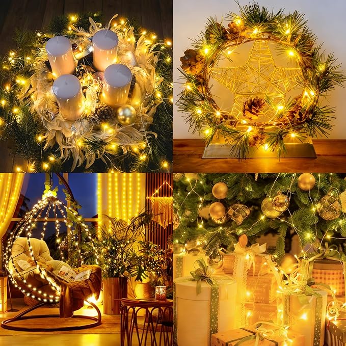 132 FT 400 LED Fairy Lights Plug in Christmas String Lights Outdoor Waterproof Twinkle Lights with Timer 8 Modes Memory for Holiday Wedding Party Tree Bedroom Garden Decorations-Warm White