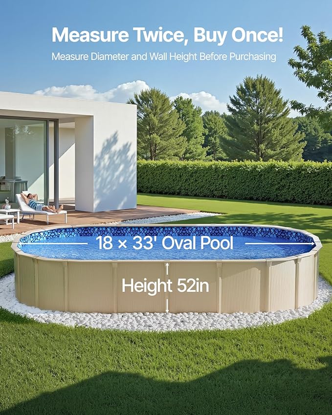 VEVOR 18-Foot-by-33-Foot Oval Pool Liner for Unibead Above Ground Swimming Pools, Standard Gauge, 52inch Wall Height