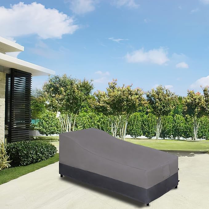 Easy-Going Waterproof Outdoor Chaise Lounge Cover, Heavy Duty Patio Lounge Chair Cover, Windproof Outdoor Furniture Cover with Air Vent 1 Pack-84Wx34Dx32H inch, Gray/Dark Gray