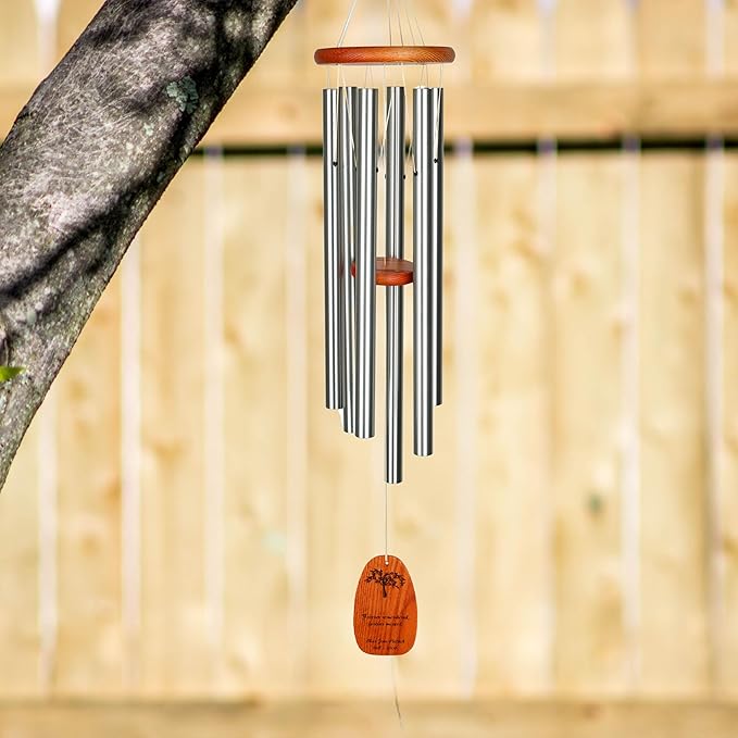 Woodstock Wind Chimes Personalized Tree of Life Amazing Grace Memorial Chime for Outside 40'' Large Silver Sympathy Customized Forever Inspirational Wind Chime for Outdoor Patio Home Garden Decor