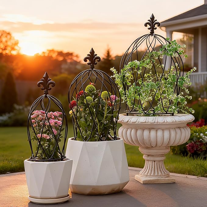 3PCS Metal Obelisk Trellis Set for Climbing Plants - Decorative Garden Stake for Roses, Bougainvillea, Vines & Potted Plants - Large, Medium & Small Sizes for Indoor & Outdoor Use