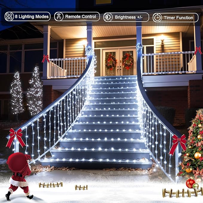 JMEXSUSS 2 Pack White Christmas Lights Battery Operated Rope Lights Outdoor Waterproof, Total 200 LED 8 Modes Battery Powered String Light with Remote for Tree Christmas Decorations