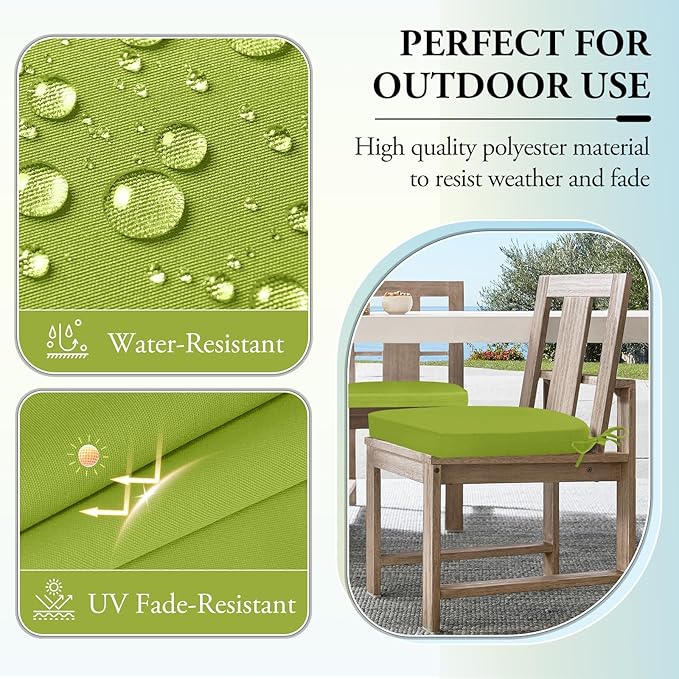 Wellsin Outdoor Chair Cushions for Patio Furniture - Patio Chair Cushions Set of 4 - Water Resistant Round Corner Outdoor Seat Cushions 17"X16"X2", Grass Green