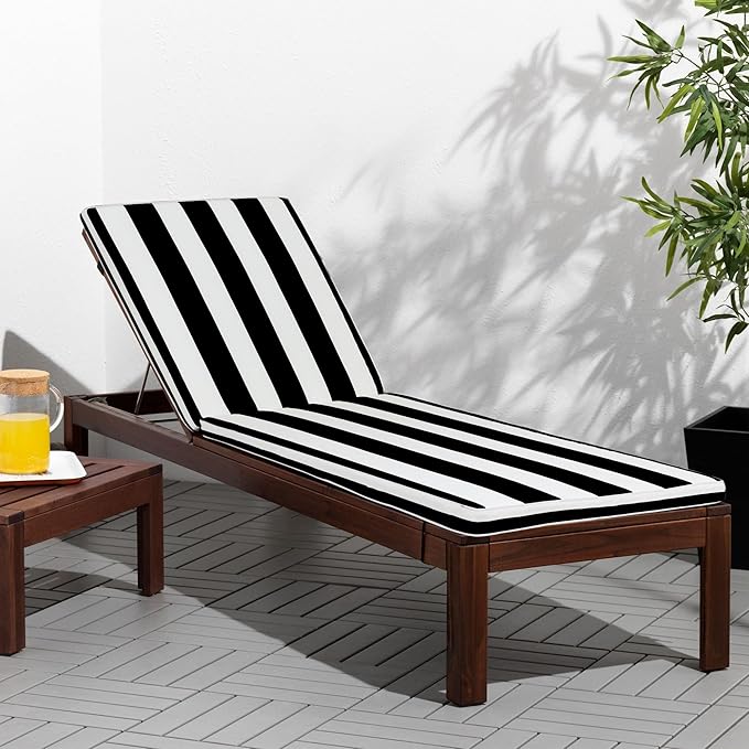 Outdoor Chaise Lounge Chair Cushions 2 Pack, Thick Waterproof Patio Pool Lounge Cushions, Fade Resistant, Yellow/White Striped(Black & White Stripe)