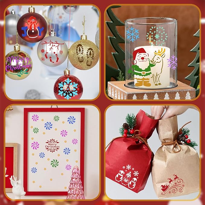 72 PCS 3x3 Inch Christmas Stencils for Painting - Snowflake Santa Claus Christmas Tree Reusable Christmas Painting Templates on Wood, Glass, Fabric, Window Door Decor DIY Decoration