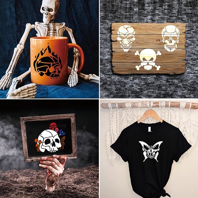 Small Stencils for Painting on Wood Burning Reusable, 3 Inch Reusable Stencil for Craft Ornament Paint Template Stencils for Wall Card Rock Wood Signs Coasters Canvas Home Decor (Skull)