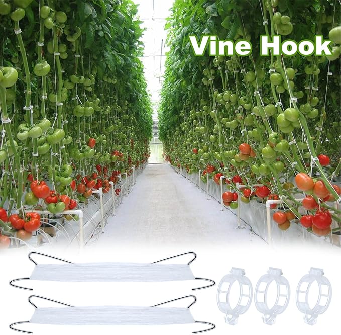 80Pcs Tomato Hooks with String, Support Hooks, Holder & Plant Support Clips with 33.3ft Twine to Prevent Pinching or Falling Off