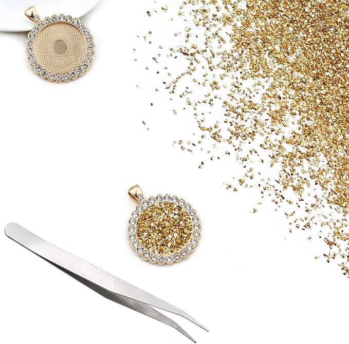 1 lb Crushed Glass Glitter for Crafts, DIY Nail Art, Vase fillers for Centerpieces Table Scatter, Irregular Chips, Wedding Decoration, Home Decor (Gold)