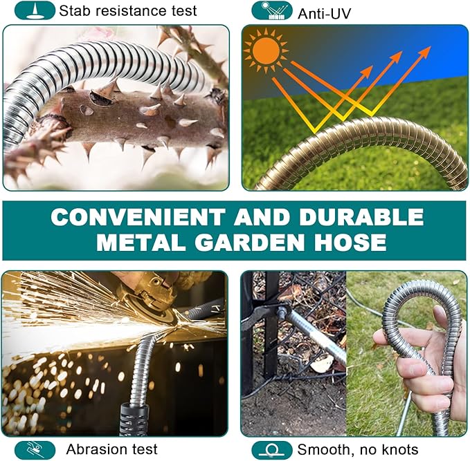 75FT Metal Garden Hose - Stainless Steel, Heavy Duty, Flexible & Lightweight, Never Kink and Tangle, with 10-Function Nozzle, Pressure Resistant for Outdoor Use (Yellow)