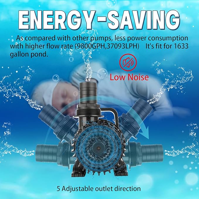 WaterRebirth (5700GPH-305W, UL listed) High Flow Large Fountain Submersible Water Pond Sump Pump Aquarium Electric Waterfall Pump Outdoor PS-5700