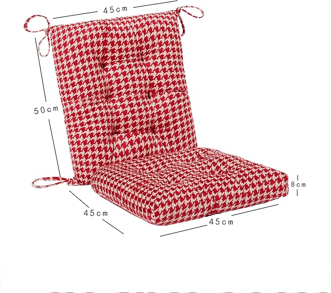 Outdoor Patio Cushion, Rocking Chair Cushion, Tufted Pads, Set of Upper and Lower with Ties Pack of 2 (2 Sets) - Back 20"×17", Seat 17"×17" (Red Houndstooth)