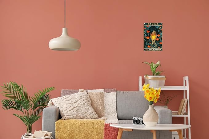 Women Gift Be Kind to Your Mind Vintage Tin Signs Hippie Boho Wall Art Encouragement Gifts for Women Home Office Bedroom Living Room Cafes Wall Decor 8x12 in