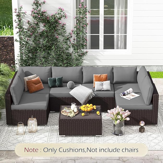 HOMREST Outdoor Replacement Cushions for Patio Furniture,Water-Repellent Sofa Cushion for 6-Seat Rattan Wicker Sectional Patio Conversation Sets,14-Piece Cushions Set for Outdoor Couch-Gray
