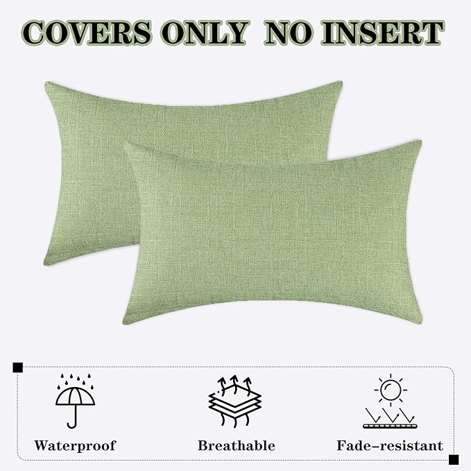 Kevin Textile Pack of 2 Outdoor Waterproof Pillow Covers Decorative Farmhouse Throw Pillow Covers Checkered Couch Pillow Covers Spring for Patio Tent Bed Sofa Living Room 12x20 Inch Sage Green