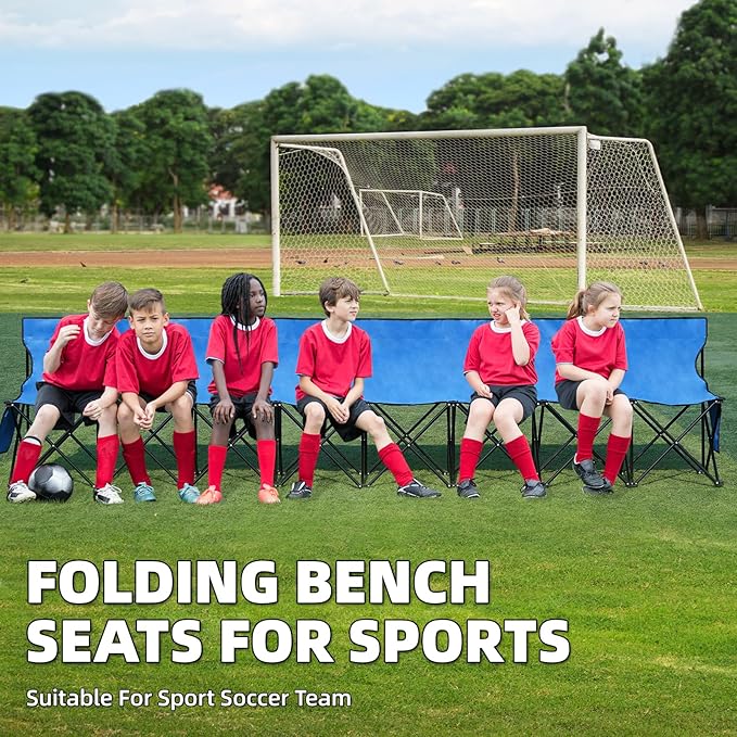 G GOOD GAIN Portable Soccer Bench - Team Bench Soccer 8 Seats with Bag, Sideline Folding Bench, Folded Chair Seating 8 for Football Camp Outdoor Sport Events, Team Chairs for Adults, Blue