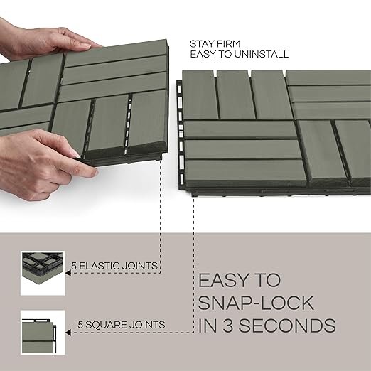 Deck Tiles, Patio Flooring - Outdoor Waterproof Acacia Wood Tiles for All Weather Use - Balcony, Backyard, Indoor & Outdoor (Green Crossed Pattern, 30 Pcs - 30 Square Ft)