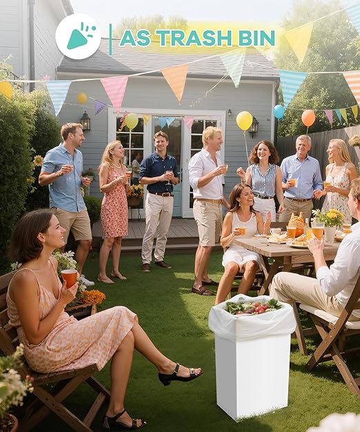 4 Pack Disposable Trash Cans for Parties, 13 Gallon Large Collapsible Garbage Cans with Handle, Thick Recycled Cardboard Recycling Bins for Party Events Camping (13.5" L x 10.0" W x 21.7" H), White