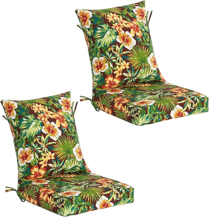 COZYVIDA Outdoor Dining Chair Cushion, Set of 2, 20" x 42",C0 Water-Resistant Breathable Polyester, UV-Resistant 1000+ Hrs, 30D Foam with Recycled Fiber Fill, YKK Zippers, Tropical Floral