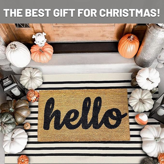 IOHOUZE Black Beige Striped Rug -2.3'x3.6' Front Door Rugs Outdoor, Small Washable Area Rug for Front Porch, Spring Summer Welcome Mats Outdoor Indoor, Doormat for Entryway Porch Entrance